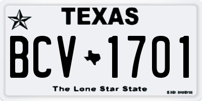 TX license plate BCV1701