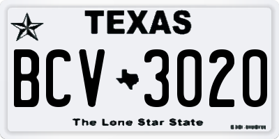 TX license plate BCV3020