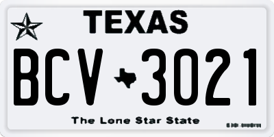 TX license plate BCV3021