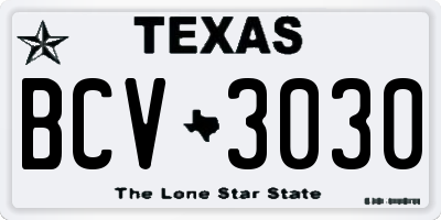 TX license plate BCV3030