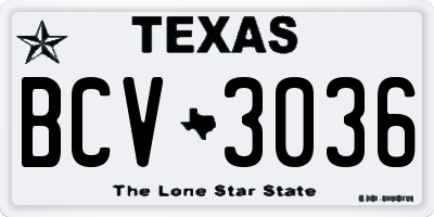 TX license plate BCV3036