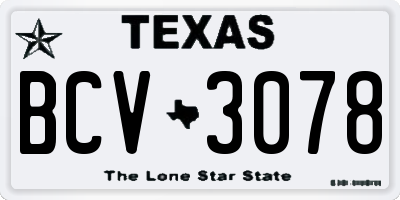 TX license plate BCV3078