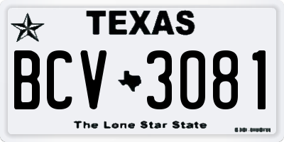 TX license plate BCV3081