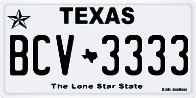 TX license plate BCV3333