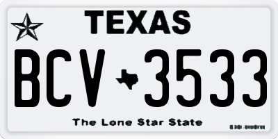 TX license plate BCV3533