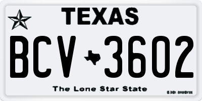 TX license plate BCV3602