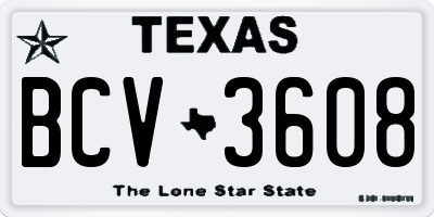 TX license plate BCV3608