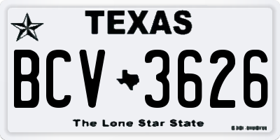 TX license plate BCV3626