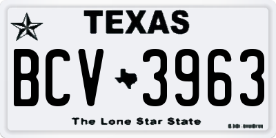 TX license plate BCV3963