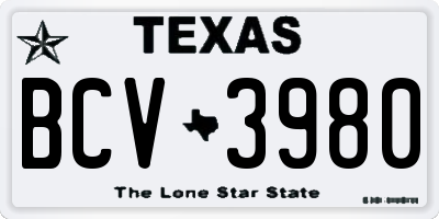 TX license plate BCV3980