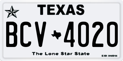 TX license plate BCV4020