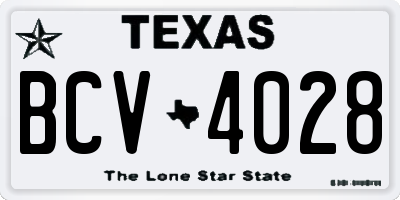 TX license plate BCV4028