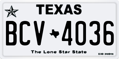 TX license plate BCV4036