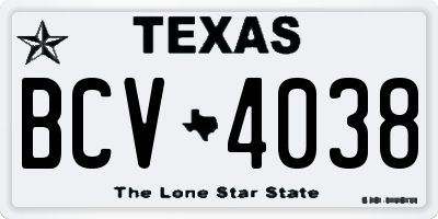 TX license plate BCV4038