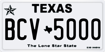 TX license plate BCV5000