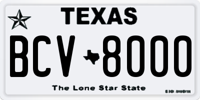 TX license plate BCV8000