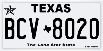 TX license plate BCV8020