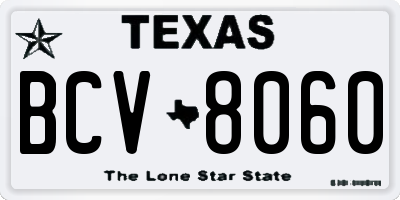 TX license plate BCV8060