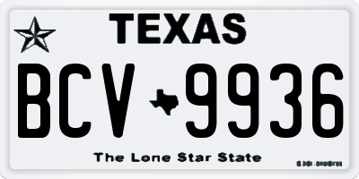 TX license plate BCV9936