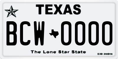 TX license plate BCW0000