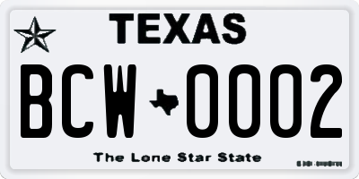TX license plate BCW0002