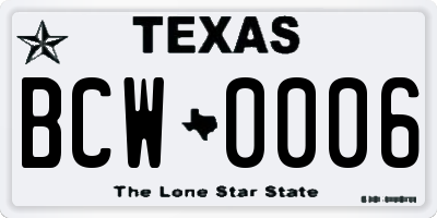 TX license plate BCW0006