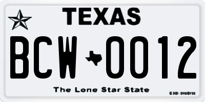 TX license plate BCW0012