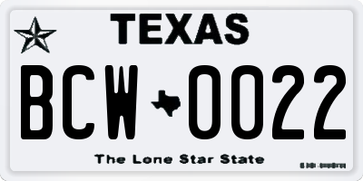 TX license plate BCW0022