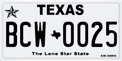 TX license plate BCW0025