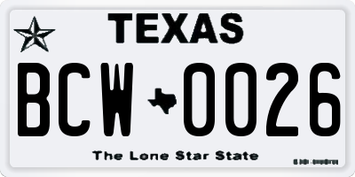 TX license plate BCW0026