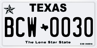 TX license plate BCW0030