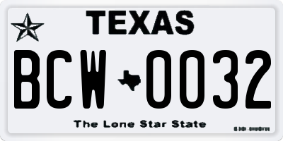 TX license plate BCW0032