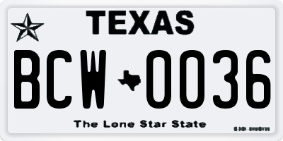 TX license plate BCW0036