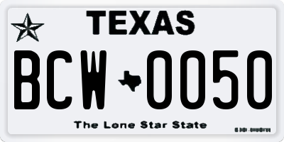 TX license plate BCW0050