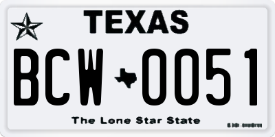 TX license plate BCW0051