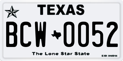 TX license plate BCW0052