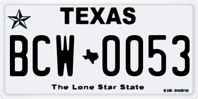 TX license plate BCW0053