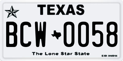 TX license plate BCW0058