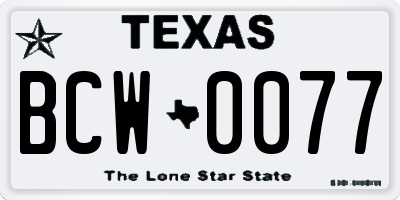 TX license plate BCW0077