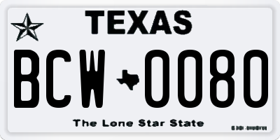 TX license plate BCW0080