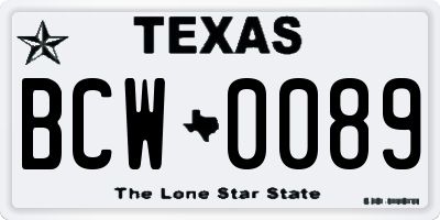 TX license plate BCW0089