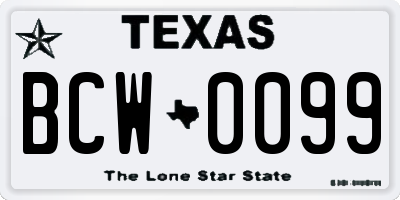 TX license plate BCW0099