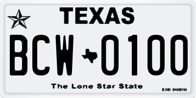 TX license plate BCW0100