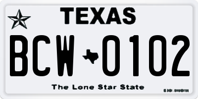 TX license plate BCW0102