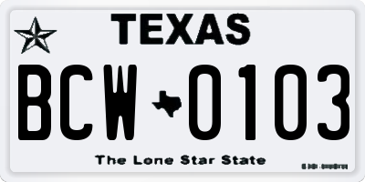 TX license plate BCW0103
