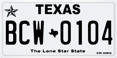 TX license plate BCW0104