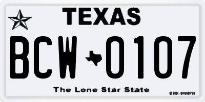 TX license plate BCW0107