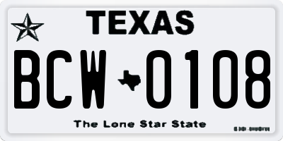 TX license plate BCW0108