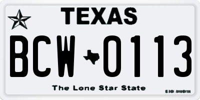 TX license plate BCW0113