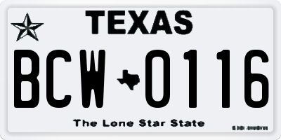 TX license plate BCW0116